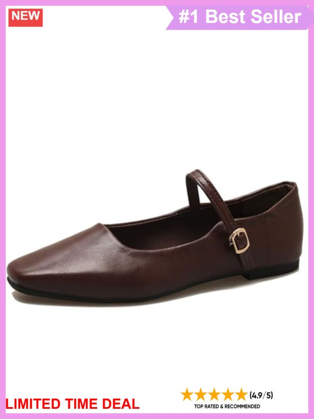 Mary Jane Flats Square Toe Rhinestone Buckle Comfort Walking Shoes